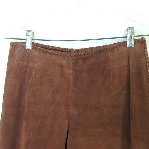 Brown Suede Pants with Whip Stitching Down the Side  Seam Size 6 - Picture 3 of 8